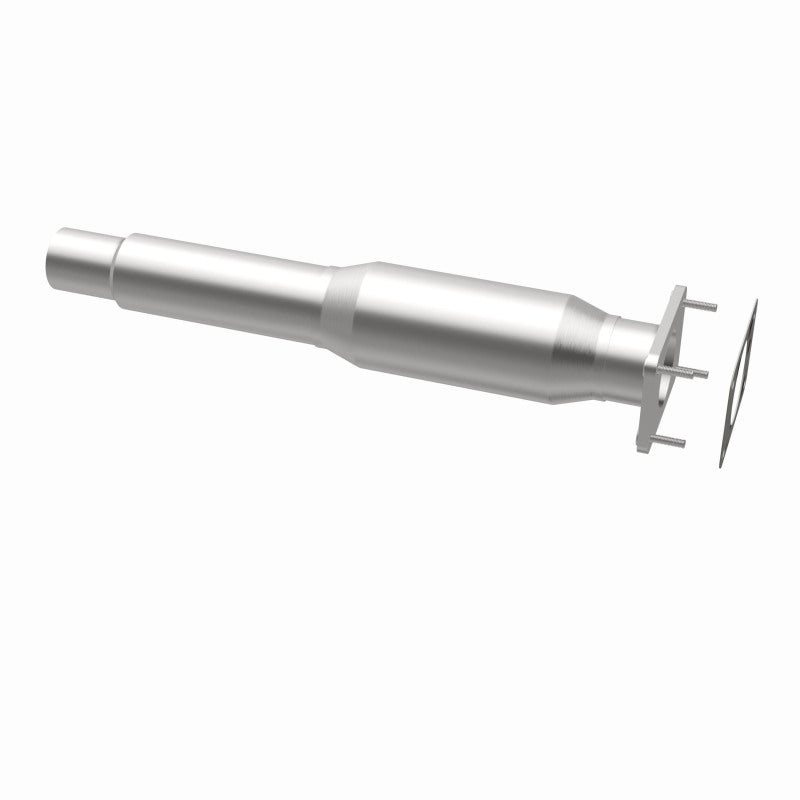 MagnaFlow 4481515 carb direct-fit catalytic converter, opposite rear three-quarter view of the turntable spin