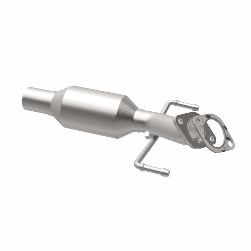 MagnaFlow 557966 carb direct-fit catalytic converter, opposite rear three-quarter view of the turntable spin