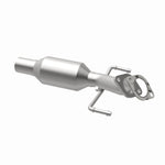 MagnaFlow 557966 carb direct-fit catalytic converter, opposite rear three-quarter view of the turntable spin