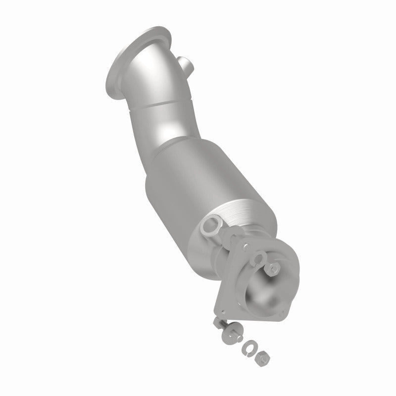 MagnaFlow 52931 oem grade direct-fit catalytic converter, rear three-quarter view of the turntable spin