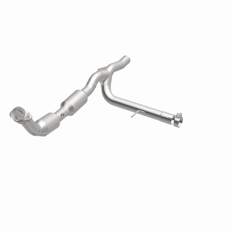 MagnaFlow 4583744 carb direct-fit catalytic converter, opposite front three-quarter view of the turntable spin