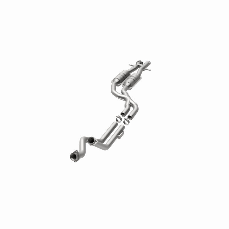 MagnaFlow 4481844 carb direct-fit catalytic converter, opposite front three-quarter view of the turntable spin