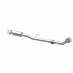 MagnaFlow 5571556 carb direct-fit catalytic converter, opposite rear three-quarter view of the turntable spin