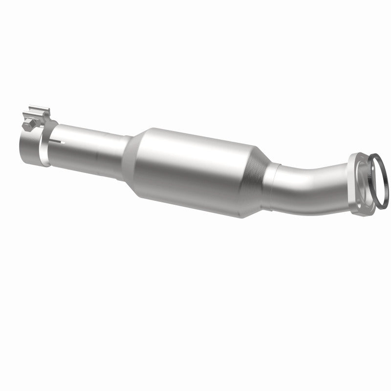 MagnaFlow 5571156 carb direct-fit catalytic converter, opposite rear three-quarter view of the turntable spin