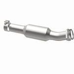 MagnaFlow 5571156 carb direct-fit catalytic converter, opposite rear three-quarter view of the turntable spin