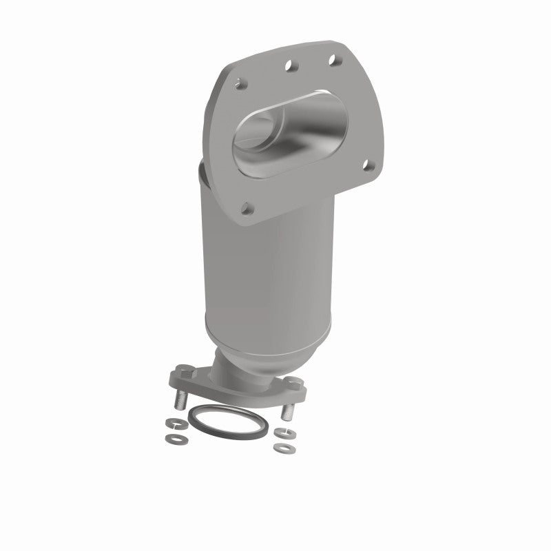 MagnaFlow 22-251 oem grade manifold converter, front three-quarter view of the turntable spin