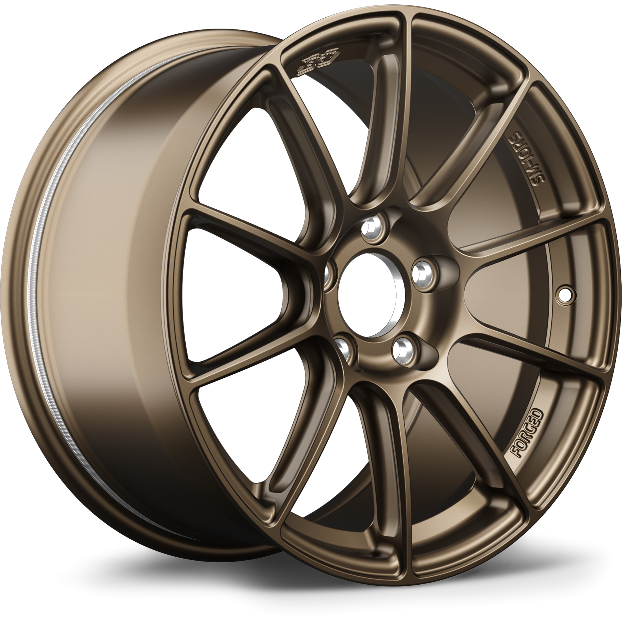 Bronze-finished aluminum alloy wheel with ten-spoke design and five-bolt mounting pattern on white background - APEX Wheels wheel for 17x9 ET61 5x114.3 - Satin Bronze