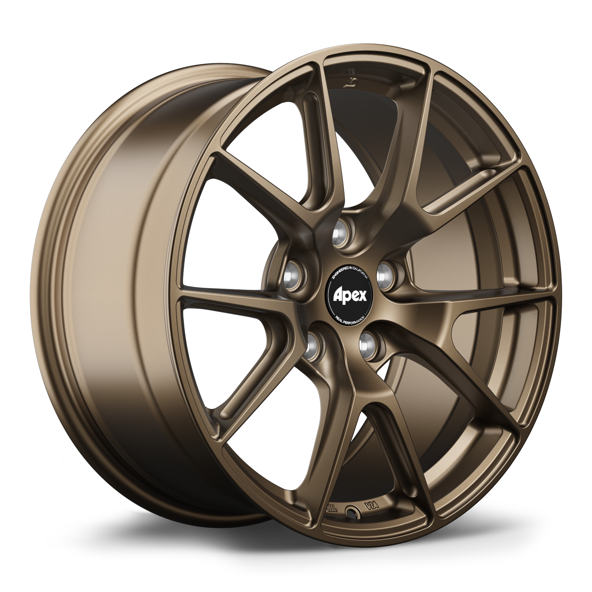 Bronze finished alloy wheel with ten-spoke design and black center cap displaying five lug bolt pattern - APEX Wheels wheel for 17x9 ET42 5x112 - Satin Bronze