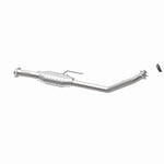 MagnaFlow 3391380 carb direct-fit catalytic converter, opposite rear three-quarter view of the turntable spin