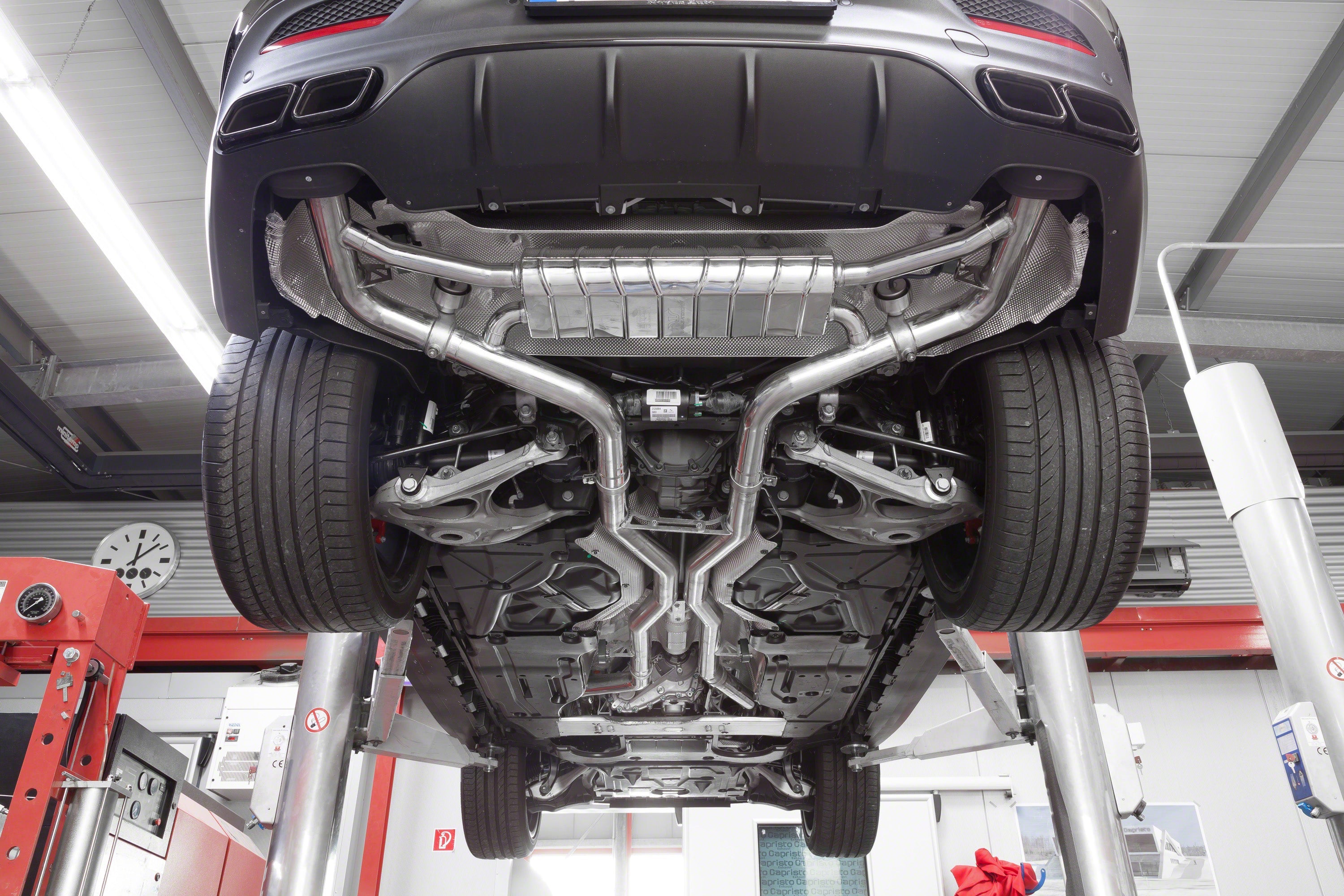 Mercedes-AMG GLE63 on a lift with Capristo exhaust installed underneath
