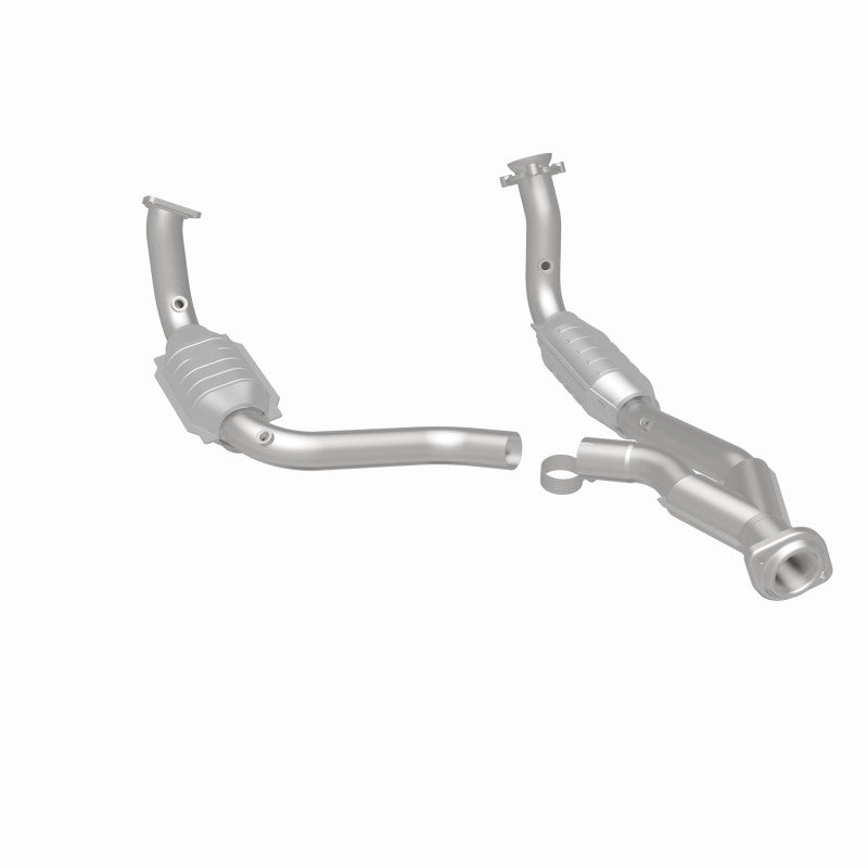 MagnaFlow 4451640 carb direct-fit catalytic converter, rear three-quarter view of the turntable spin