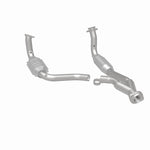 MagnaFlow 4451640 carb direct-fit catalytic converter, rear three-quarter view of the turntable spin