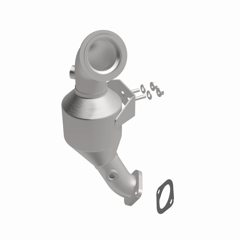 MagnaFlow 5551837 carb direct-fit catalytic converter, front three-quarter view of the turntable spin