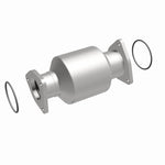 MagnaFlow 5592862 carb direct-fit catalytic converter, front three-quarter view of the turntable spin