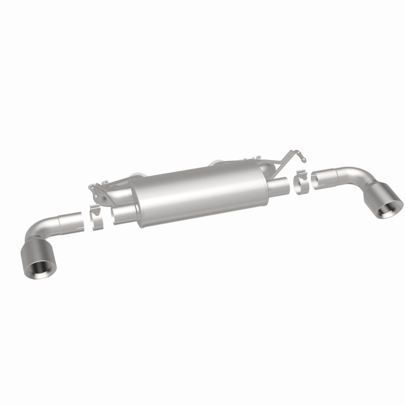 BRExhaust 108-0199 muffler, rear three-quarter view of the turntable spin