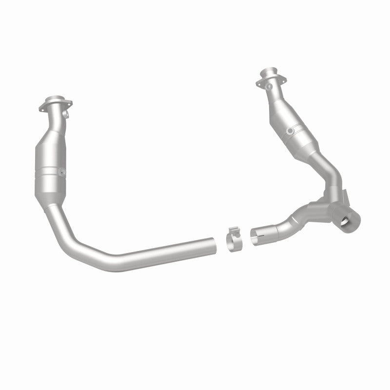 MagnaFlow 5551291 carb direct-fit catalytic converter, rear three-quarter view of the turntable spin