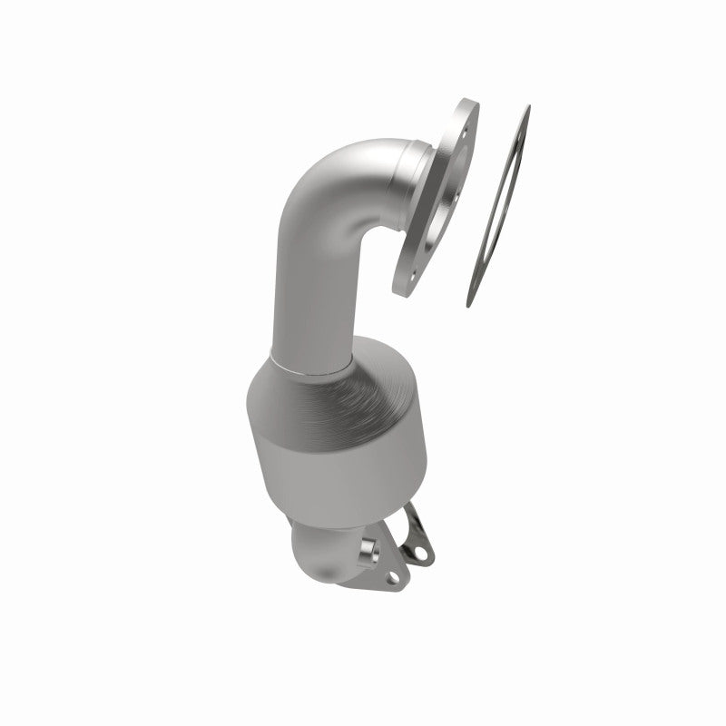 MagnaFlow 551017 carb direct-fit catalytic converter, opposite rear three-quarter view of the turntable spin