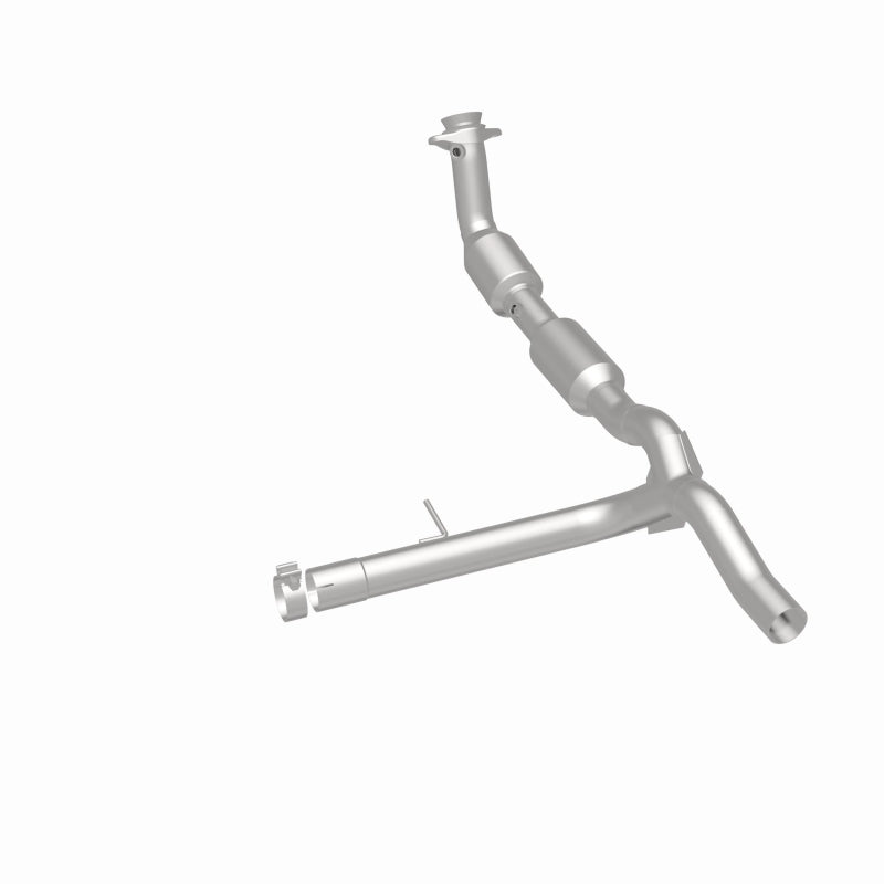 MagnaFlow 4583744 carb direct-fit catalytic converter, rear three-quarter view of the turntable spin