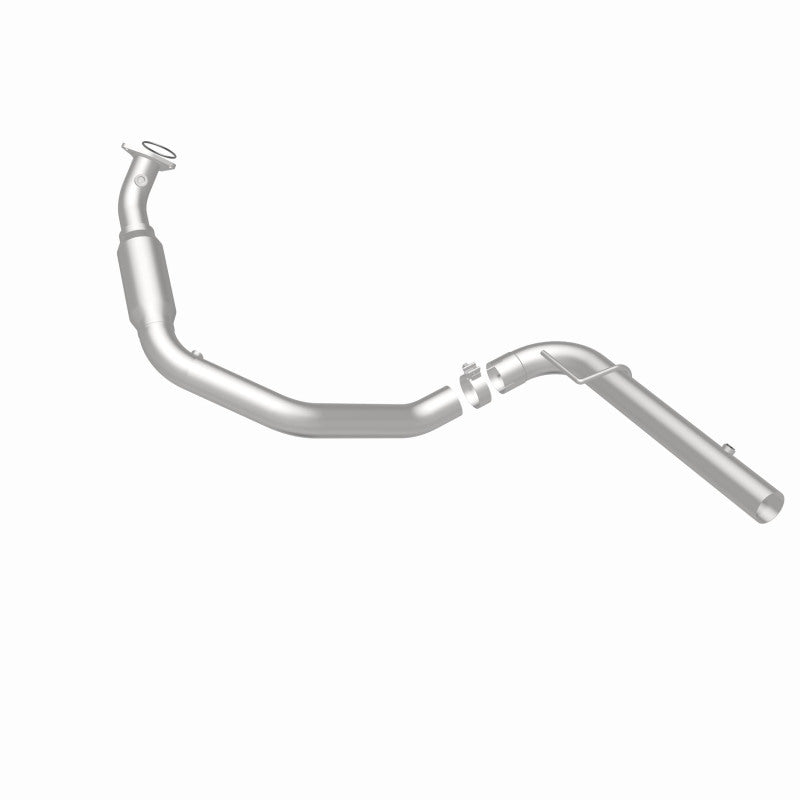 MagnaFlow 5451525 carb direct-fit catalytic converter, rear three-quarter view of the turntable spin