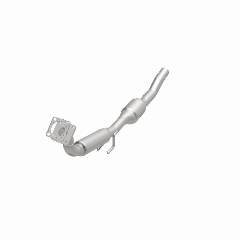 MagnaFlow 4481613 carb direct-fit catalytic converter, opposite front three-quarter view of the turntable spin