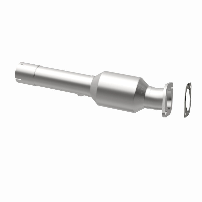 MagnaFlow 21-989 oem grade direct-fit catalytic converter, opposite rear three-quarter view of the turntable spin