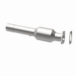 MagnaFlow 21-989 oem grade direct-fit catalytic converter, opposite rear three-quarter view of the turntable spin