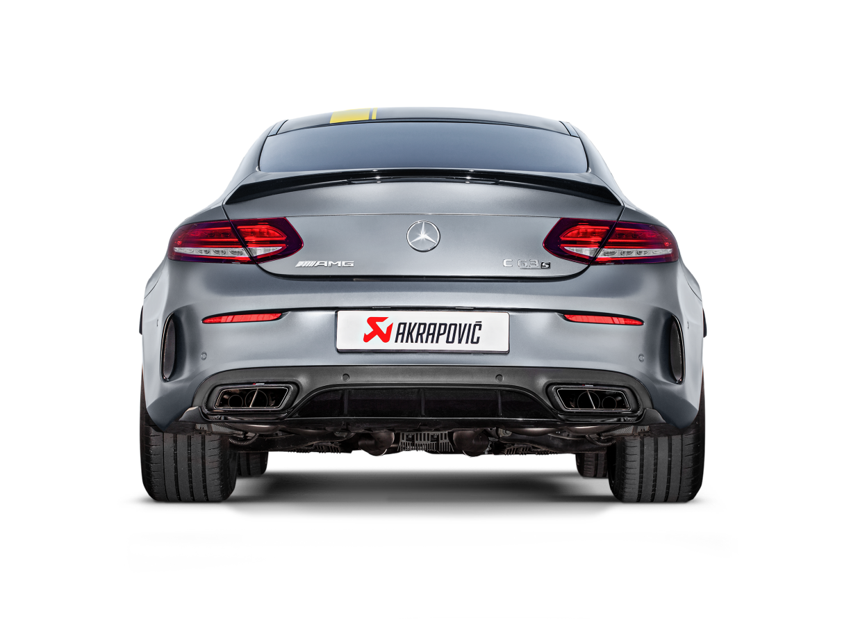 Akrapovic AMG C63 Coupe Evolution Line Cat Back (Titanium) w/ Carbon Tips (Req. Link Pipe) MTP-ME/T/3H for Mercedes-Benz C63 AMG Coupe C205 2017-2021, detail view