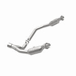 MagnaFlow 5551291 carb direct-fit catalytic converter, opposite rear three-quarter view of the turntable spin