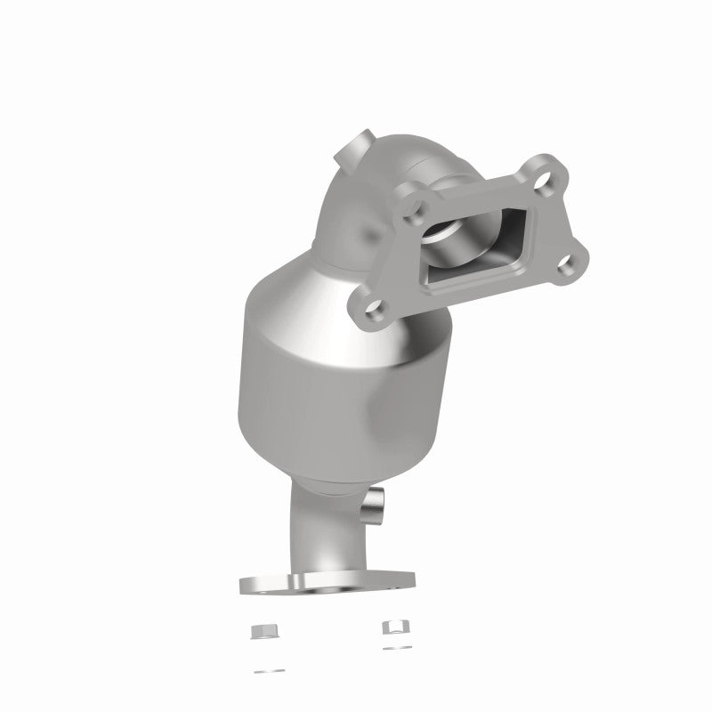 MagnaFlow 551401 carb direct-fit catalytic converter, rear three-quarter view of the turntable spin
