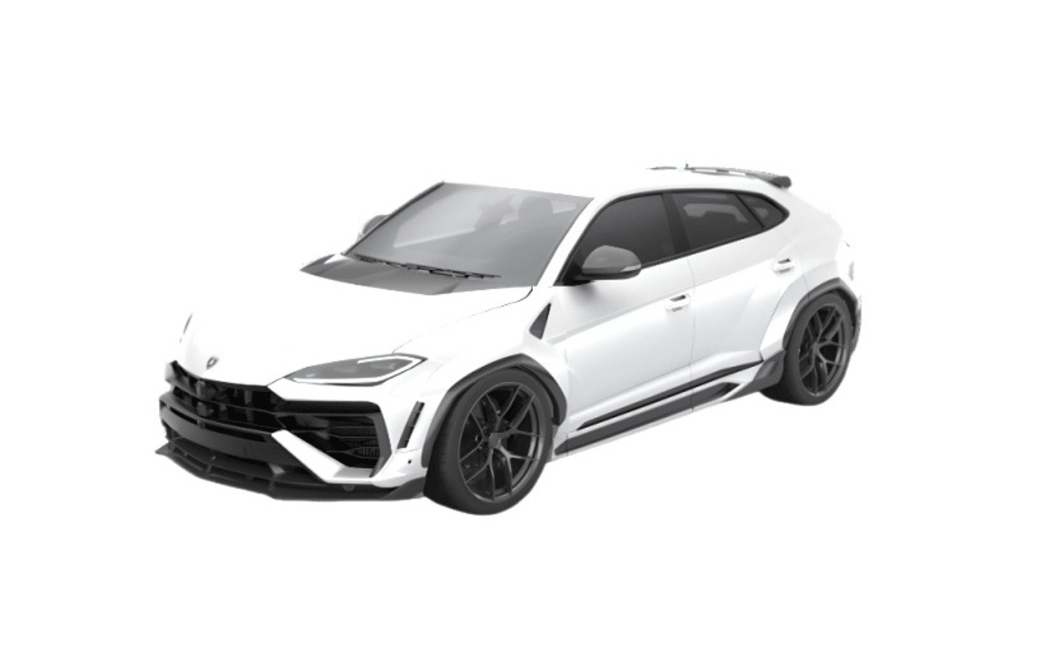 Render of a white Urus with V2 race hood