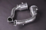 wide view of Capristo 250 Cell Catted Downpipes w/ OE OPF/GPF for Audi RS6 C8 2019-2025 with black background