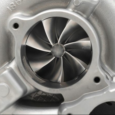 A close up view of the front of Pure Turbos Turbo Upgrade Pure750 for Audi S4 / S5 / SQ5 2018+ with white background