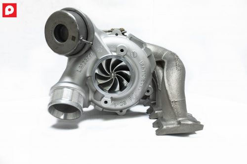 A wider front view of Pure Turbos Audi MK3 RS3/TTRS 8V PURE800 Turbo Upgrade with a white background