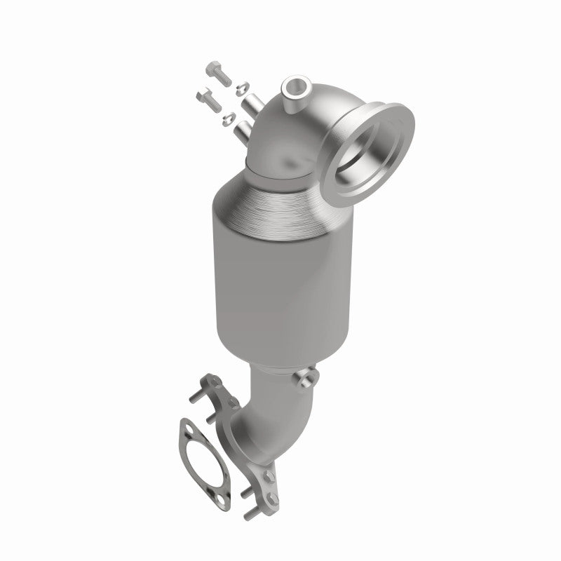 MagnaFlow 21-421 oem grade direct-fit catalytic converter, front three-quarter view of the turntable spin