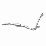 MagnaFlow 4451280 carb direct-fit catalytic converter, opposite rear three-quarter view of the turntable spin