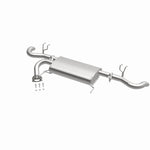 BRExhaust 108-0021 muffler, opposite front three-quarter view of the turntable spin