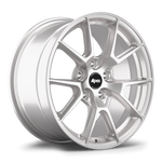Silver alloy wheel with ten-spoke design and black center cap on clean white background - APEX Wheels wheel for 17x9 ET42 5x112 - Race Silver