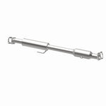 MagnaFlow 5561817 carb direct-fit catalytic converter, opposite rear three-quarter view of the turntable spin