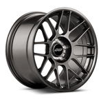 Two gunmetal alloy wheels with multi-spoke design and black center caps on clean white background - APEX Wheels wheel for 18x9.5 ET22 5x120 - Anthracite
