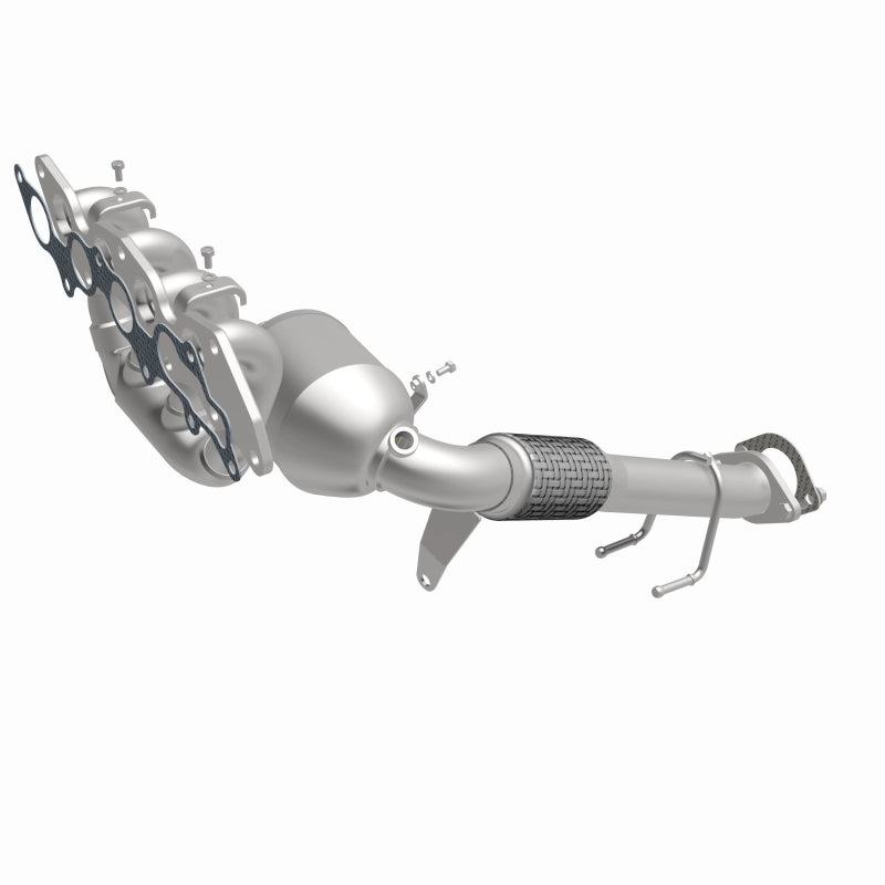 MagnaFlow 290008 oem grade manifold converter, front three-quarter view of the turntable spin