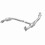MagnaFlow 5551598 carb direct-fit catalytic converter, opposite front three-quarter view of the turntable spin