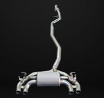A front view of IPE SS Cat-Back Exhaust System for BMW M2 (F87 - N55) 2015-2018 with black background
