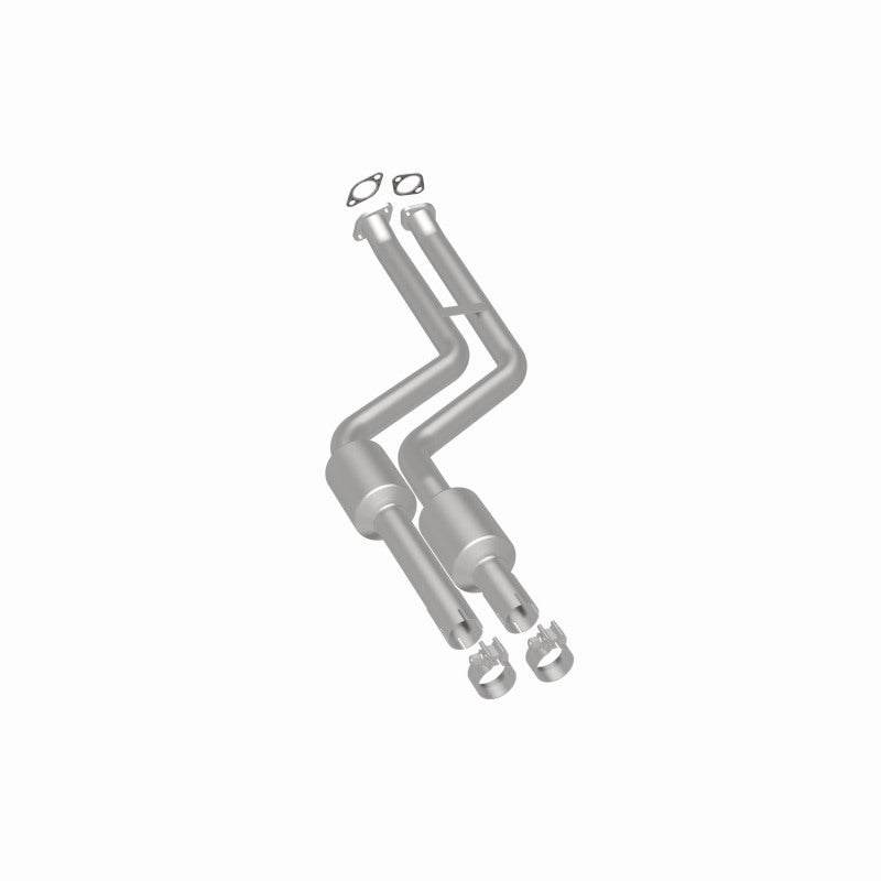 MagnaFlow 5571725 carb direct-fit catalytic converter, rear three-quarter view of the turntable spin