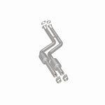 MagnaFlow 5571725 carb direct-fit catalytic converter, rear three-quarter view of the turntable spin