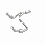 MagnaFlow 52616 oem grade direct-fit catalytic converter, front three-quarter view of the turntable spin