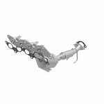 MagnaFlow 22-186 oem grade manifold converter, opposite front three-quarter view of the turntable spin