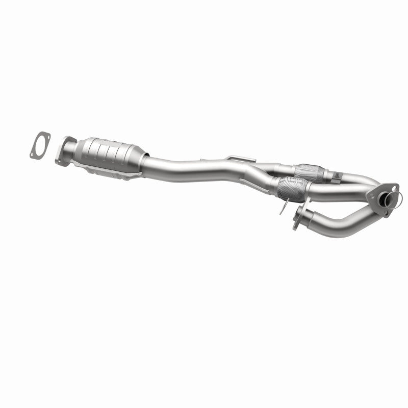 MagnaFlow 5491213 carb direct-fit catalytic converter, opposite rear three-quarter view of the turntable spin