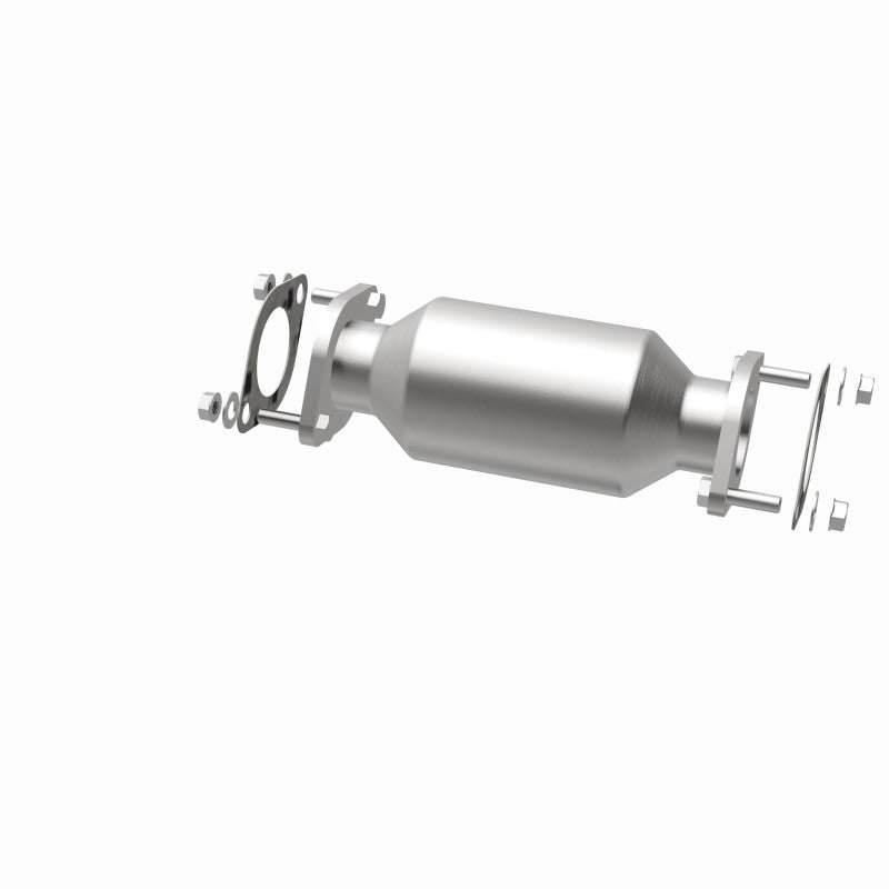 MagnaFlow 5571741 carb direct-fit catalytic converter, opposite rear three-quarter view of the turntable spin