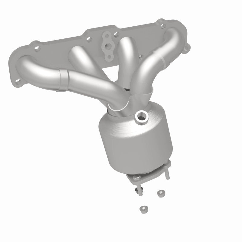 MagnaFlow 24424 oem grade manifold converter, rear three-quarter view of the turntable spin