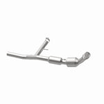 MagnaFlow 5582706 carb direct-fit catalytic converter, opposite rear three-quarter view of the turntable spin